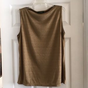 Lauren Ralph Lauren Gold Metallic Sleeve-less Boatneck Top, Size 2X